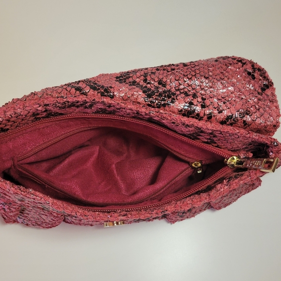 Urban Expressions Clutch Vegan Python Look, Red, Black, Gold Hardware - Picture 7 of 11